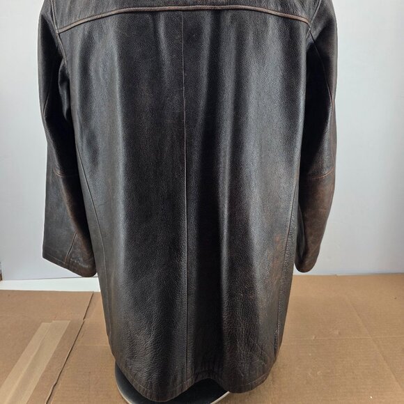 Vtg Men’s Eddie Bauer Leather Coat Jacket Distressed Brown L Quilted Liner Long - Picture 14 of 14